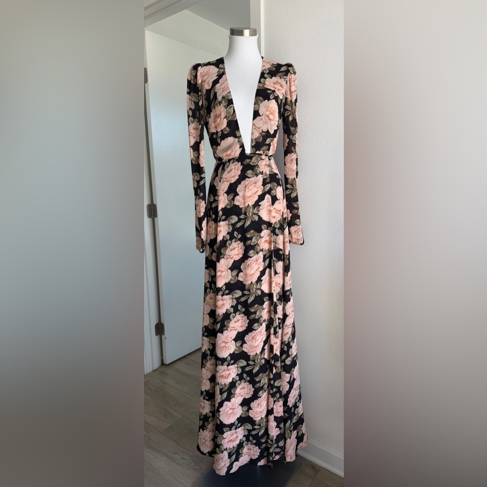Reformation Black Maxi Dress with Pink Floral Print
